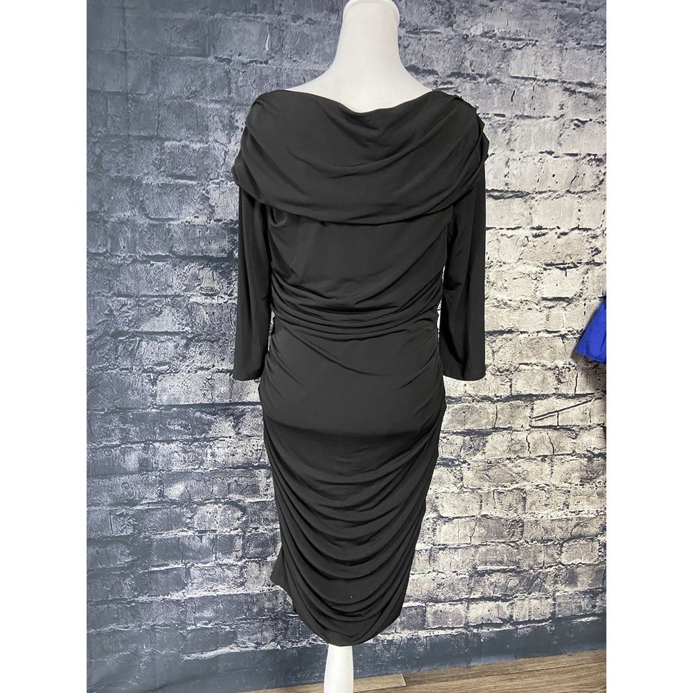 Muse Dress Womens 16 Black Ruched Off Shoulder Jersey Midi Cocktail Party - Picture 4 of 9